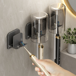 Soporte de pared para cepillos de dientes eléctricos, doble vaso, almacenamiento transparente, sin taladro, para baño y uso doméstico - Product Image 1