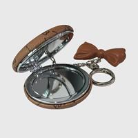 Mini miroir de maquillage Double face Portable nouvelle ancienne fleur en cuir PU pendentif suspendu porte-clés petit sac d'accessoires