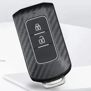 Kunci Smart Serat Karbon Kunci Fob Aksesoris Mobil Tombol Remote Pengganti untuk Mitsubishi Montero