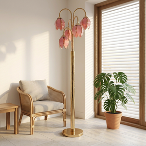 Especial para el Día de la Madre: Hermosa Lámpara de Cristal Rosa con Pétalos y Acabado Dorado Brillante - Product Image 6