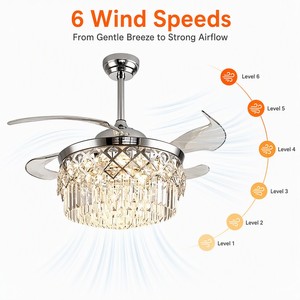 Luxury 48 Inch Crystal Ceiling Fan with <b>LED</b> Light Dimmable 3 Color Temperature Reversible DC Motor Remote - Product Image 5
