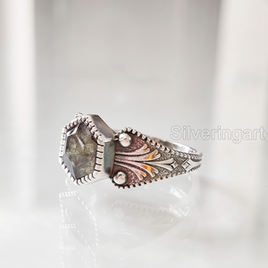 Bague pour femme en argent sterling 925 avec pierre précieuse labradorite naturelle, cadeau de mariage, de Noël, d'anniversaire, bague empilable, bijoux - Product Image 1