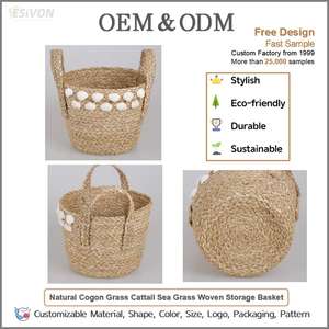 Panier <span class=keywords><strong>de</strong></span> rangement en jonc <span class=keywords><strong>de</strong></span> mer avec décorations coquillages, style bohème côtier, poignées robustes pour salon, chambre d'enfant, salle <span class=keywords><strong>de</strong></span> bain, cadeau, organisateur <span class=keywords><strong>de</strong></span> maison - Product Image 2