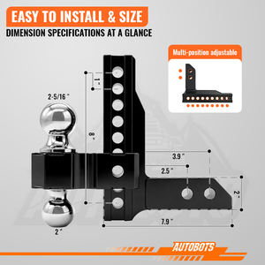 <span class=keywords><strong>Attelage</strong></span> de <span class=keywords><strong>remorque</strong></span> réglable AUTOBOTS Heavy Duty 8 pouces avec <span class=keywords><strong>attelage</strong></span> à baissage de 2 pouces, <span class=keywords><strong>attelage</strong></span> à boule de 2 pouces et 2-5/16 pouces en aluminium pour VR - Product Image 3
