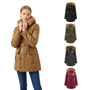 Peluş pamuk ile kapitone ceket kapşonlu kürk yaka kış sıcak palto artı boyutu kadın kapitone ceket