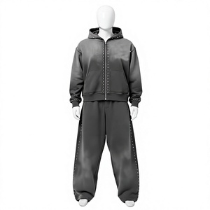 Custom <b>Men's</b> Tracksuits Set High Quality Street Wear Heavyweight 100% Cotton <b>Zip</b> <b>Hoodie</b> and Baggy Jogger Two-Pieces for Winter - Product Image 1