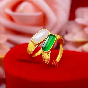 Dropshipping Fashion 14k Gold Ring for Women Engagement Jewelry Couples Ring Green Emerald Jewelry Gifts Jade Gemstone Agate