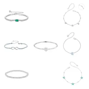 925 Sterling Silver Fashion Jewelry Bracelets Fine Jewelry Blue Conch Starfish Star Infinity Emerald Green Shell Basic Bracelet