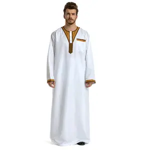 Jubah panjang Muslim Arab Timur Tengah pakaian Muslim perca pria lengan panjang jubah etnik Muslim untuk pria