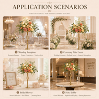 Grande composition florale artificielle en soie sur piédestal doré pour décoration de table de mariage, allée et scène, réutilisable, faite à la main, aspect réaliste