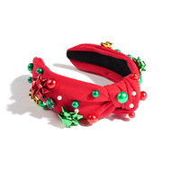 Serre-tête de Noël pour chat, style rétro, rouge et vert, orné de perles et de strass, design élégant et festif, décoration capillaire