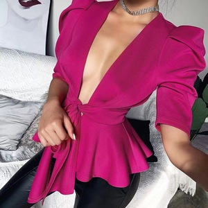 Thiết Kế Mới Sâu V Cổ Sexy Phụ Nữ Áo Sơ Mi Áo Cánh Phụ Nữ Mở Phía Trước Cô Gái Crop Tops - Product Image 4