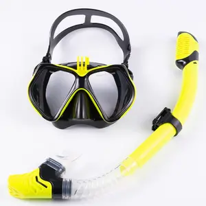Set Masker snorkeling dan menyelam, tabung pernapasan silikon dapat dilepas untuk berenang snorkeling