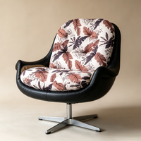 Fauteuil pivotant moderne à imprimé feuilles, cadre noir, coussin en tissu capitonné amovible, rotation à 360°, bois, salon