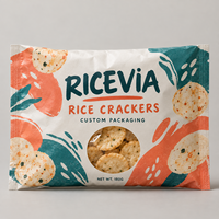 Sachet d'emballage imprimé sur mesure à trois soudures latérales pour craquelins de riz avec fenêtre transparente, pochette souple en plastique de qualité alimentaire pour snacks en vrac