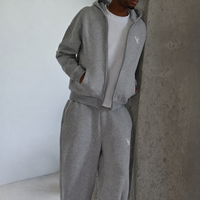 Ensemble de survêtement en coton épais personnalisé avec logo pour homme – Hoodie zippé oversize à épaules tombantes et pantalon de survêtement large