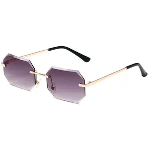 Роскошные Дизайнерские брендовые Асимметричные солнцезащитные очки 2023, высококачественные металлические мужские солнцезащитные очки без оправы с алмазной огранкой, оптовая продажа на заказ