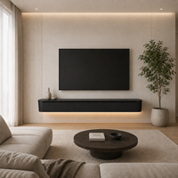 Meuble TV mural incurvé noir de style Japandi avec éclairage LED, console multimédia, unité de divertissement, décoration intérieure, directement de l'usine