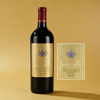 Etiquetas Personalizadas para Botellas de Vino Tinto, Impresión Personalizada, Autoadhesivas, Resistentes al Agua, Ecológicas, con Código de Barras, Etiquetas de Vino con Lámina Dorada en Caliente