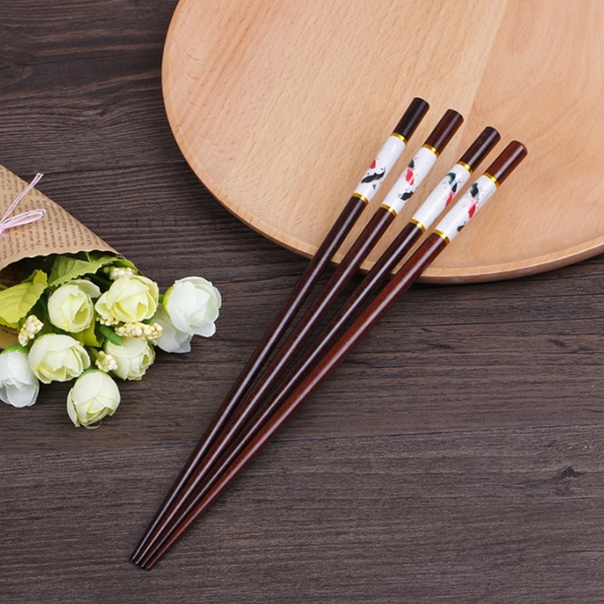 Custom Logo Natural Bamboo Flatware Reusable Biodegradable Chopstick Set Easy To Hold With Paper Sleeve Packaging Bulk Packed