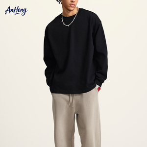 Premium <b>Men</b> 425G Heavyweight Cotton Long Sleeve Tee Solid Color Crewneck Drop Shoulder Casual Top Custom OEM Supplier Wear - Product Image 1