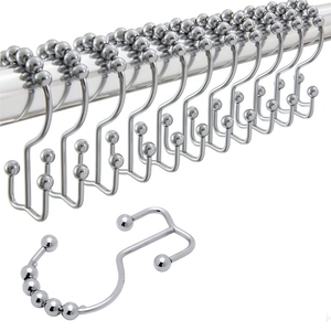 Embrasses à rideaux chromés, 2 pièces, accessoires pour <span class=keywords><strong>rideau</strong></span> <span class=keywords><strong>de</strong></span> <span class=keywords><strong>douche</strong></span>, Double crochet - Product Image 1