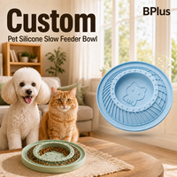Gamelle ronde anti-glouton pour chien avec motif chat mignon en relief, rainures à rayons pour contrôler le rythme de chaque bouchée des chiens rapides