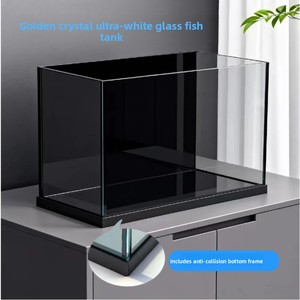 אקווריום זכוכית מלבני שקוף במיוחד בצבע שחור עם גב מוזהב, לגידול דגי זהב, דגי בטא וצמחייה, מתאים לשולחן עבודה בבית. - Product Image 2