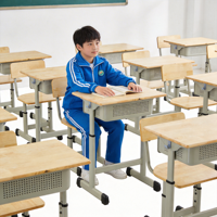 Bureau d'étudiant réglable en hauteur avec tiroir à livres et crochet pour casque, design anti-pincement, pieds en métal pour la maison et la salle de classe