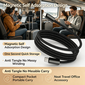 Cable de Carga Magnético Tipo C a Tipo C de 240W <span class=keywords><strong>PD3</strong></span>.<span class=keywords><strong>0</strong></span> con Enrollamiento Automático, Nylon Trenzado, Chip E-Marker, Carga Rápida Segura a Baja Temperatura - Product Image 3