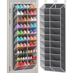 Over The Door <b>Shoe</b> Organizer 20 Pockets Breathable Mesh Hanging Rack For Closet <b>Storage</b> Dark Grey Rectangle Shape Hook Type - Product Image 1