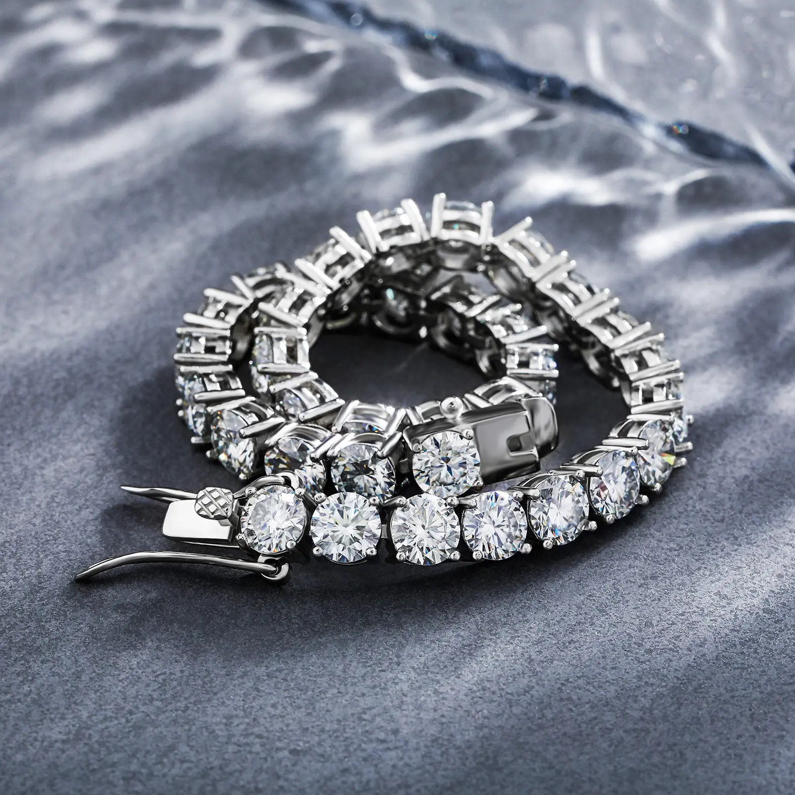 Pulsera ostentosa de 3-5mm de grosor, pluma de prueba, cadena de tenis de diamantes de moissanita redonda de Plata de Ley 925
