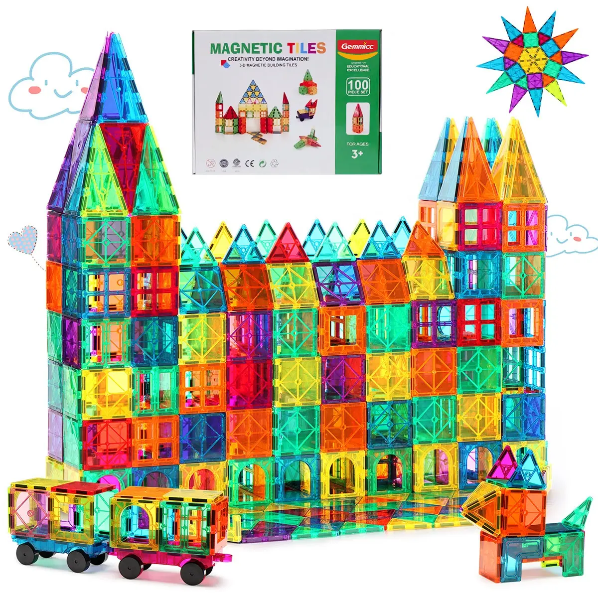 Gemmicc 2024 nueva llegada Amazon productos más vendidos 100 Uds juego de bloques de construcción juguetes educativos azulejos magnéticos coloridos
