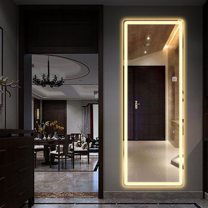 <span class=keywords><strong>Miroir</strong></span> sur pied rectangulaire pleine longueur à cadre blanc étroit avec éclairage LED rétroéclairé, lumière halo et variateur tactile pour dressing - Product Image 2