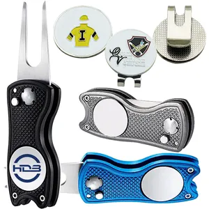 Hoge Kwaliteit Metalen Opvouwbare Pitch Vork Tool Custom Logo Hoed Clip Magnetische Reparatie Golf Accessoires Bal Marker Golf Divot Tool