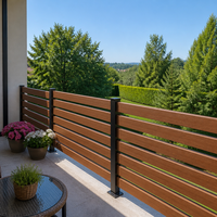 Teak semi-privacy WPC schuttingpanelen balkon composiet schutting horizontale latten 3D houtnerf roestvrij buitenpaal