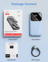 Batterie externe 10000mAh avec 4 câbles intégrés, charge rapide, écran LED, 8 couleurs, vente en gros, OEM, logo personnalisé, mince, portable