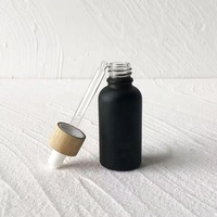 Botol Pipet Lab 30 ml 1 oz dengan Tutup Bambu Hitam Doff dan Dispenser Pipet Kaca untuk Minyak Rambut, Minyak Jenggot, Bahan Kimia, Cologne, Parfum