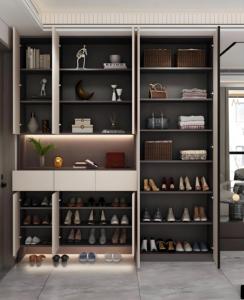 Meuble de rangement moderne en bois à deux portes en noyer avec tiroir design grand meuble à chaussures - Product Image 2