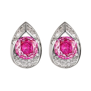 Simple Fashion Jewelry Eco-friendly Copper Rose Cut 10*10mm Pink Zircon Teardrop <b>Earrings</b> for Delicate Daily Wear - Product Image 1