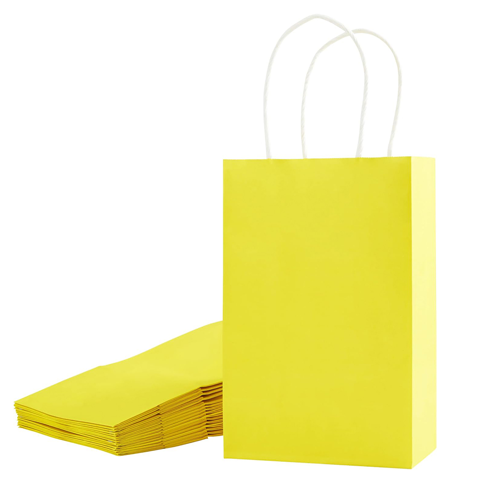 KUAIMA Yellow Merchandise Medium Paper Sacks Gift Bags 15*8*21cm with Handles for Wedding Party Favor Grocery Shopping Retail