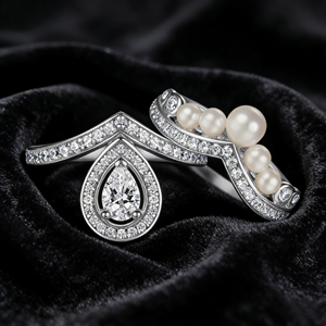 Factory Wholesale Fine Jewelry Custom 0.5ct Zircon Pear Cut Rhodium Plated 925 Sterling <b>Silver</b> <b>Ring</b> <b>Set</b> for Women Wedding - Product Image 4