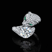 Bague Guépard en Argent Sterling S925 et Moissanite, Style Américain Européen, Tête de Léopard, pour Femme, Luxe Subtil, Haut de Gamme