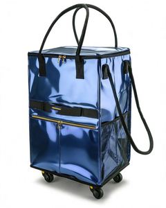 Factory Direct Sales Portable Polyester Foldable Shopping Trolley <b>Bag</b> with <b>Wheels</b> and Zipper Closure - Product Image 1