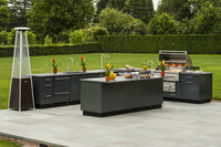 Meubles de cuisine modulaires industriels en acier inoxydable pour extérieur, armoires murales de jardin, évier, robinet, crédence, écologiques et étanches