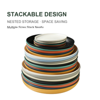 Assiette de paille de blé quatre tailles ronde incassable empilable économiseur d'espace maison cuisine salle à manger collation restauration usine directe en gros