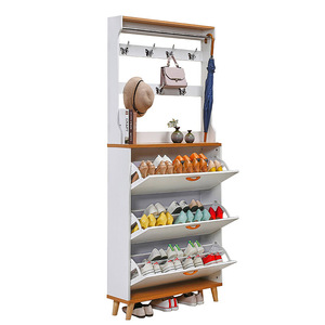 Rastrillo de zapatos delgado <span class=keywords><strong>y</strong></span> <span class=keywords><strong>estrecho</strong></span> multicapa, armario de almacenamiento con tapa de madera, <span class=keywords><strong>alto</strong></span>, organizador de entrada para el hogar - Product Image 1