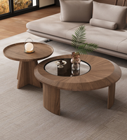 Ensemble de tables basses rondes minimalistes modernes avec insert en verre, tables d'appoint gigognes en bois de noyer pour salon, meubles de luxe