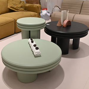 طاولة قهوة عصرية أنيقة مستديرة اللهجة مصنوعة يدويًا من نسيج الخشب الغني بالحبوب أثاث منزلي - Product Image 2