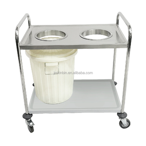 Stainless Steel Waste Trolley with 2 Separate Garbage Inlets, Silent Casters Mobile Waste Cart for Hotel Restaurant <b>Kitchen</b> - Product Image 1